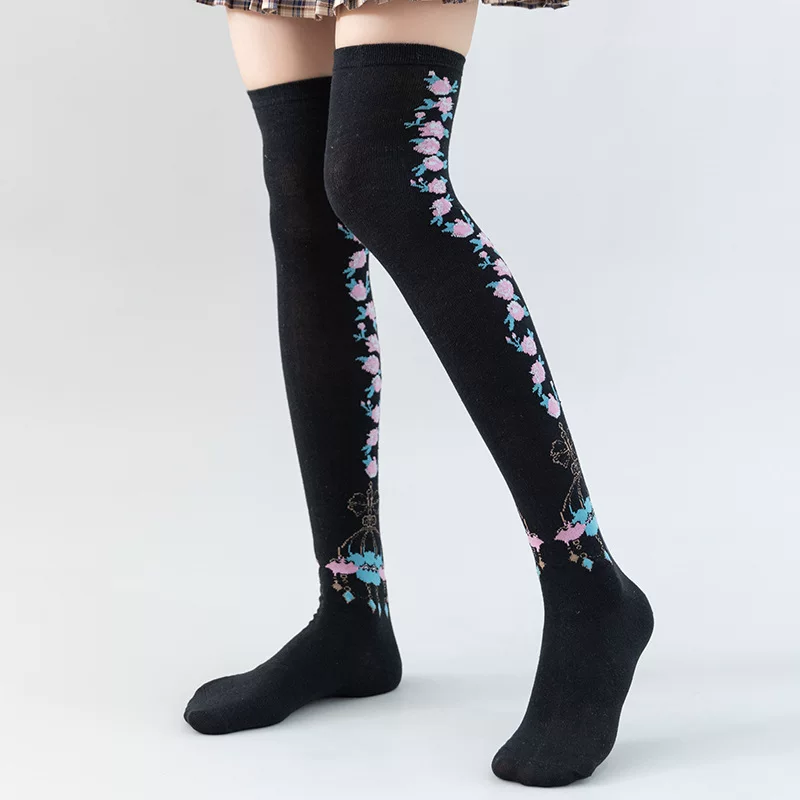 Японские фуксия knee socks с бантом, стиль лолита, косплей
