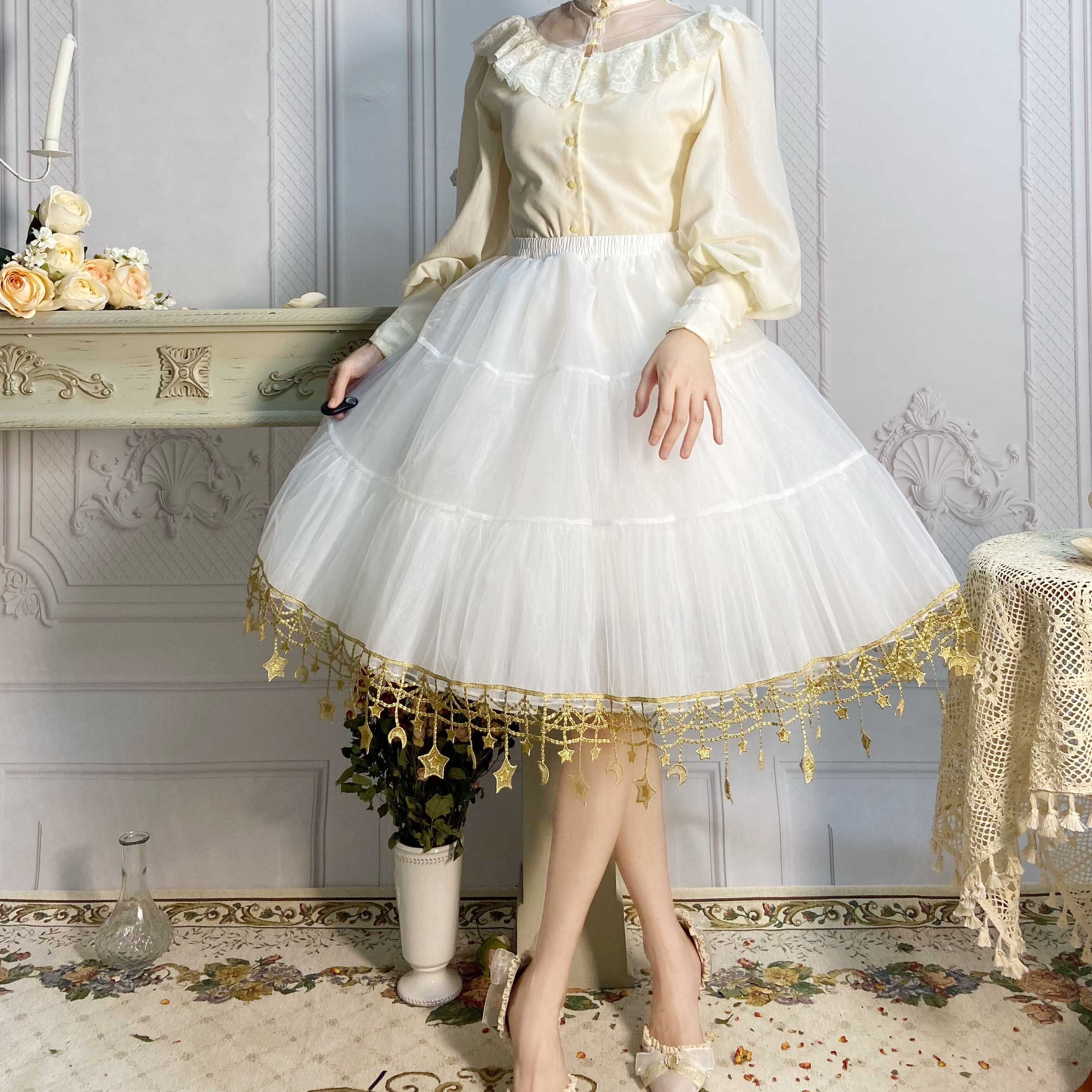 Rainbow Puff Moon Star River Lolita Boneless Soft Yarn Skirt Lolita Violent Daily Mid-Length Skirt