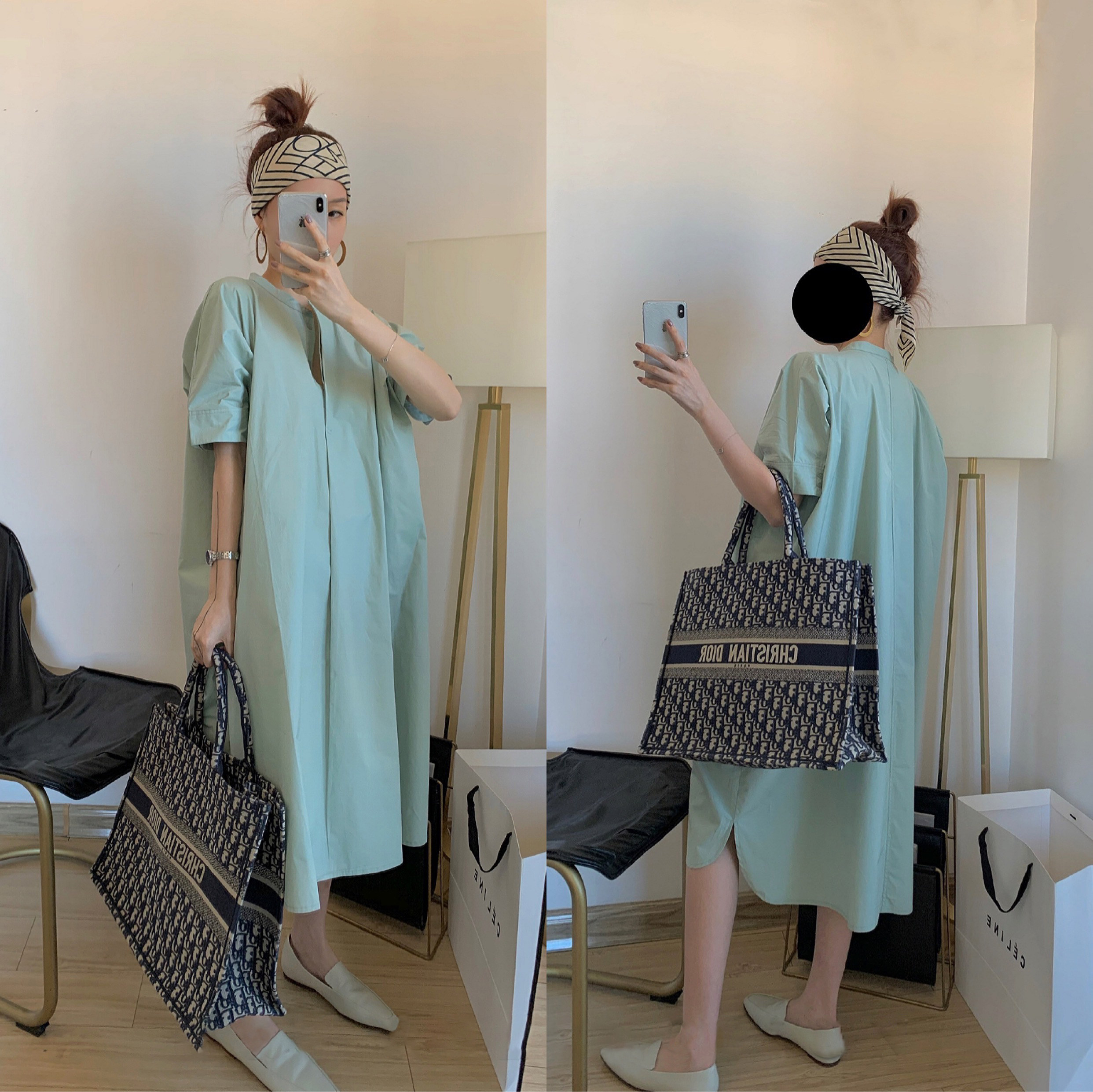 NSS COLLECTION Cos wind white minimalist OP round neck loose thin silhouette Cotton shirt dress