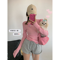 NSS COLLECTION Daily Favorite Lazy Comfortable Raw Edge Bottom Top Pink Long-sleeved T-Shirt Women