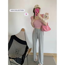 NSS COLLECTION Summer B Preparation Black High Waist Casual Sliding Pants Draping Gray Wide Leg Mopping Pants