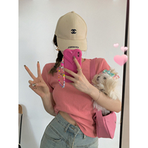 NSS COLLECTION milky peach waffle pink top simple loose shoulder short-sleeved T-shirt women
