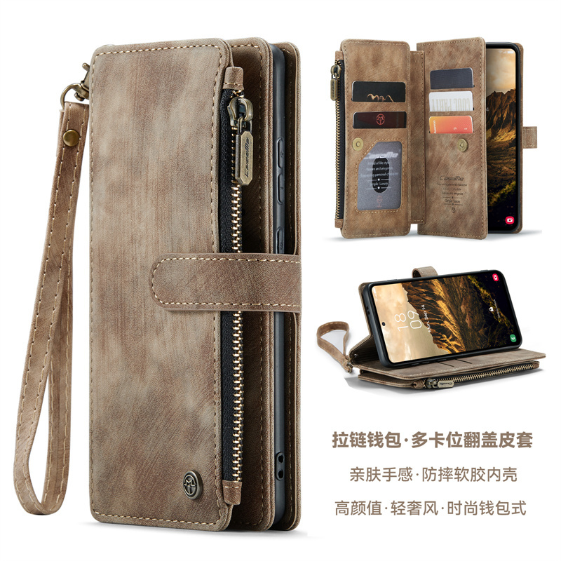Suitable for Samsung S24 Zipper Wallet Case, S26 Ultra Flip Phone Case, S22+ Protective Case, S21Fe Full Cover, S23 Card Slot, A16 Leather Case, A57 Anti-Drop, Note20 Wallet Case, S25 Edge Lanyard