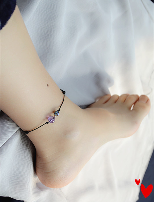 Hoàng hôn tính khí retro tự nhiên thạch anh tím sterling hạt màu xanh tím pha lê vòng chân điều chỉnh bạn gái nữ lắc chân nữ titan