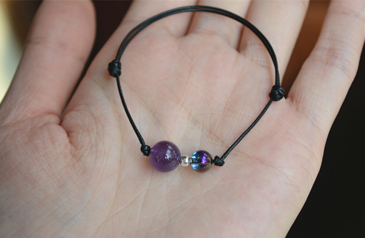 Hoàng hôn tính khí retro tự nhiên thạch anh tím sterling hạt màu xanh tím pha lê vòng chân điều chỉnh bạn gái nữ lắc chân nữ titan