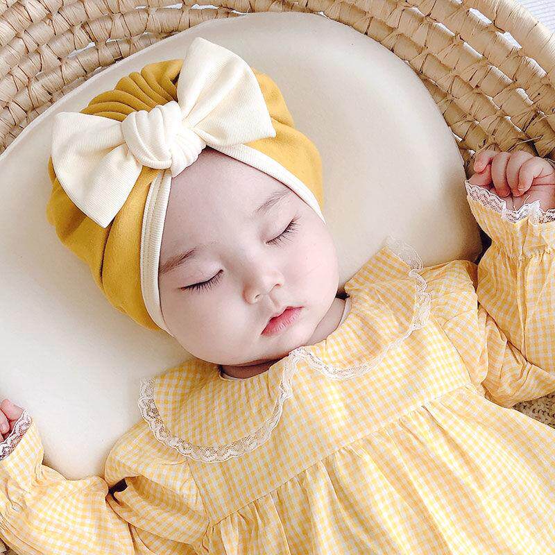 Baby hat spring and autumn infant cute bow Korean princess girl baby guard fontanelle cotton tire cap spring and summer