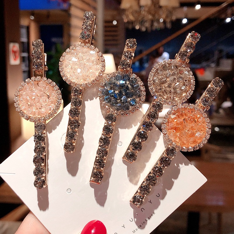 Korea ins exquisite crystal travel hairpin super fairy bangs clip cute rhinestone one word edge clip headgear hair accessories female