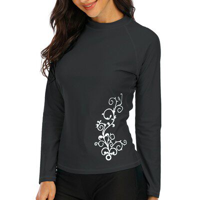 Foreign trade women's round neck long-sleeved split swimsuit surfing snorkeling rowing suit slimming hot spring leisure pullover