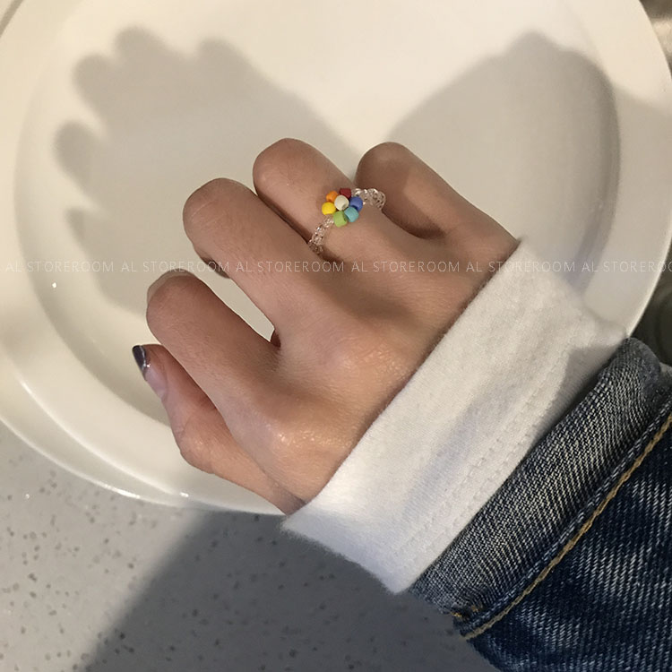 AL homemade spring colored flower handmade ring Korean minority beaded flower woven ring Hyuna same style new