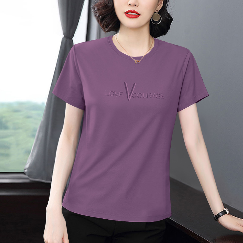 Pure Cotton Short-Sleeved T-Shirt for Women, 2025 Summer New Style, Middle-Aged Mom, Plus-Size, Tummy-Covering, Slimming Women's Top Pure Cotton Short-Sleeved T-Shirt for Women, 2025 Summer New Style, Middle-Aged Mom, Plus-Size, Tummy-Covering, Slimming Women's Top