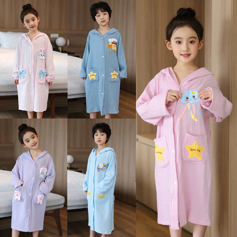 Summer Thin Pure Cotton Gauze Bath Towel for Children 2026 New Model All-Cotton Poncho Bathrobe Wearable Quick-Drying for Boys and Girls Swimming