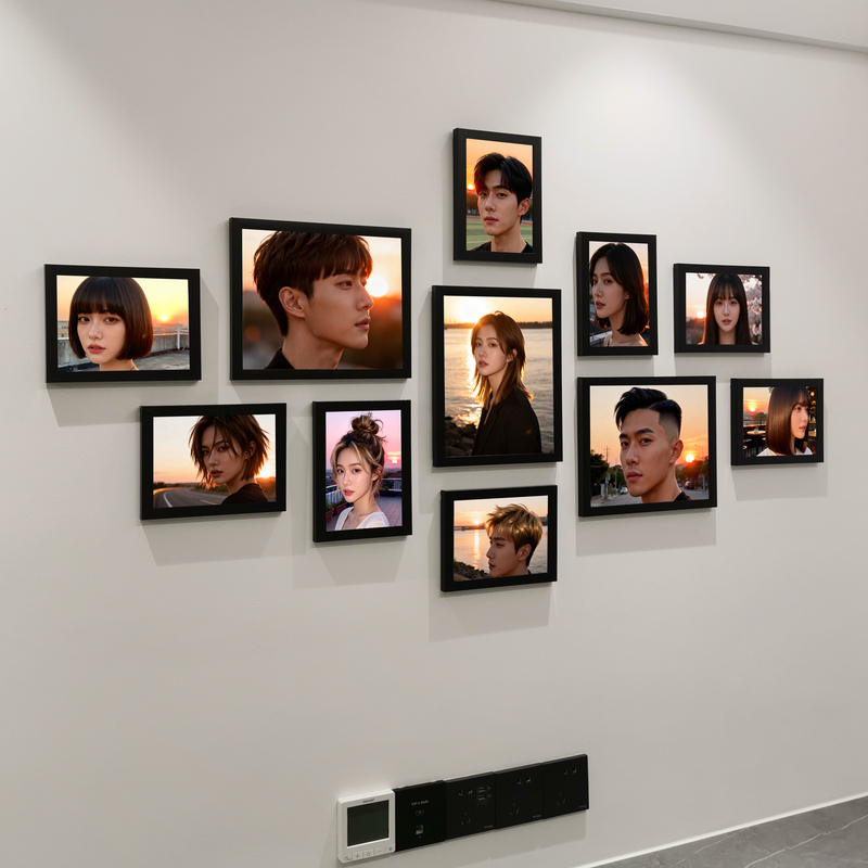 Sunset Atmosphere Wall-Mounted Photo Frame Photo Wall Trendy Hairstyles for Men and Women Poster Painting Hair Salon Wall Decoration