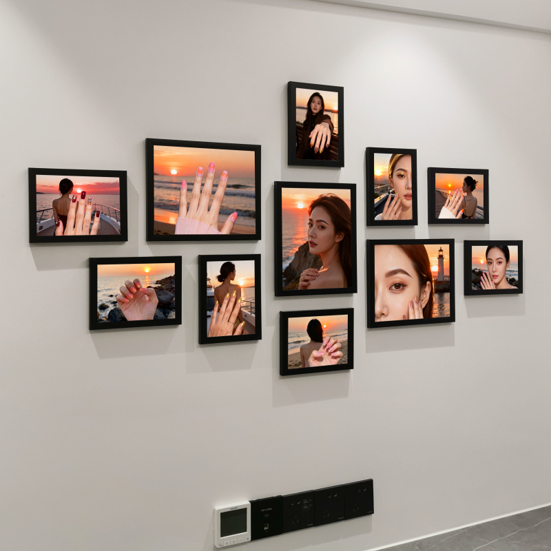 Sunset by the Sea Nail Art Wall Hanging Photo Frame Photo Wall Warm-Toned Nail Art Design Poster Nail Salon Studio Wall