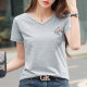 Mercerized cotton V-neck short-sleeved T-shirt for women 2025 new summer pure cotton embroidered body shirt loose large size top half-sleeved for women