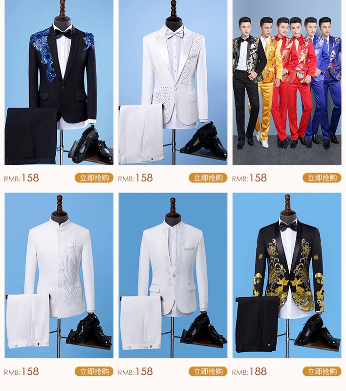 Suit suit nam phù hợp với Slim ca sĩ trang phục chủ nhà biểu diễn trang phục biểu diễn trang phục nam Trung Quốc sơ mi nam