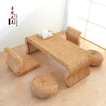  Rattan tatami coffee table Zen tea table Japanese simple bay window table Balcony tea drinking table and chair combination floor Kang table