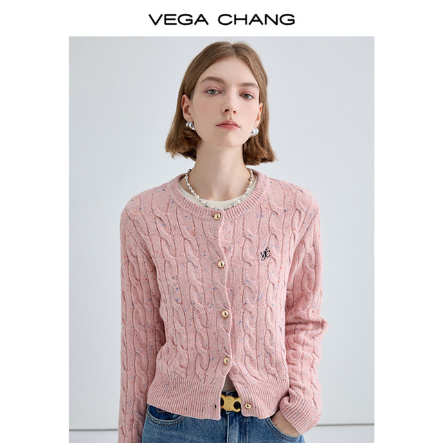 VEGACHANG Knitted Cardigan ແມ່ຍິງພາກຮຽນ spring ແລະດູໃບໄມ້ລົ່ນ Retro Round Neck Cable New Year Red Knitted Sweater