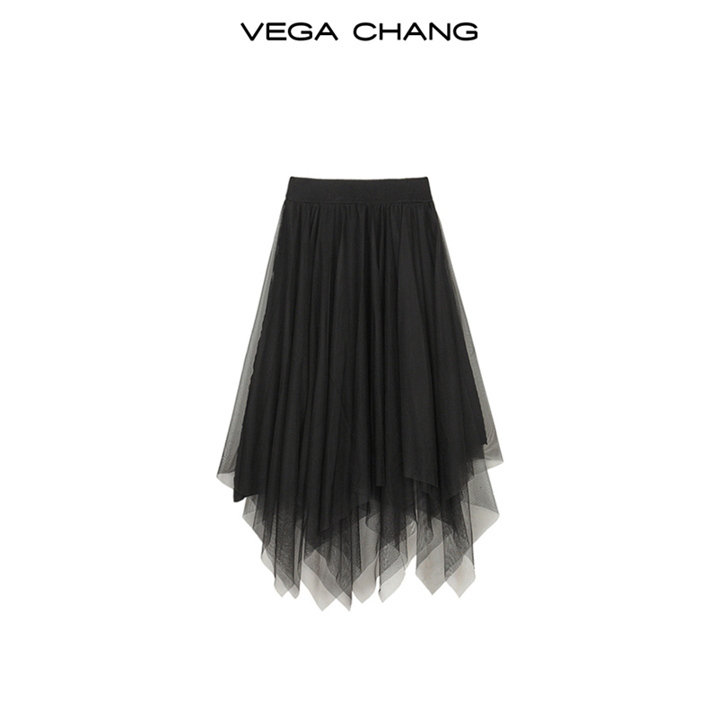 VEGA CHANG BLACK HALF BODY DRESS DESIGN SENSATION WOMAN 2022 AUTUMN MONEY Small Crowdsourced Irregular Mesh Yarn Dresses