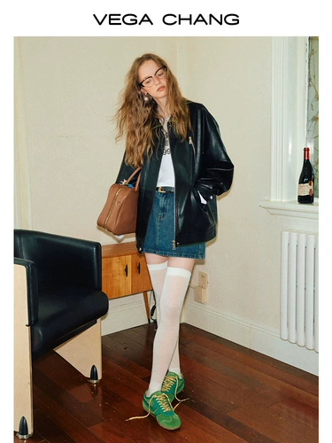 Черная полиуретановая куртка, осенняя, свободный крой