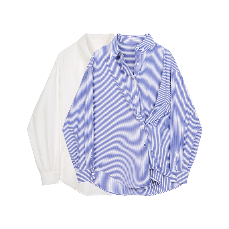 VEGA CHANG striped shirt women's design sense niche foreign fashion loose Hong Kong flavor top 2022 spring and autumn