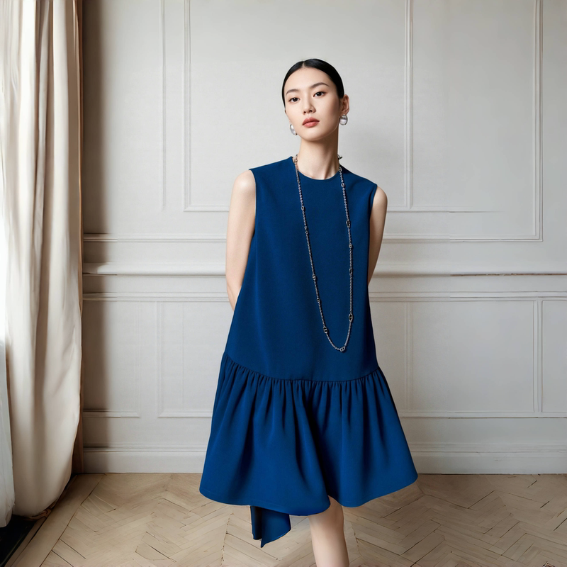 Acetate Summer New Casual Loose Sleeveless Cake Dress