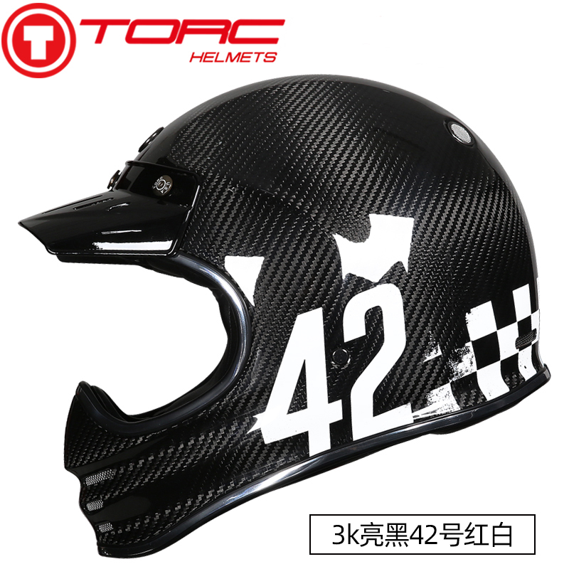TORC Carbon Fiber Retro Locomotive Safety Helmet Tension Off-road Men And Women Personality Coffee Rider ECE certified full armor