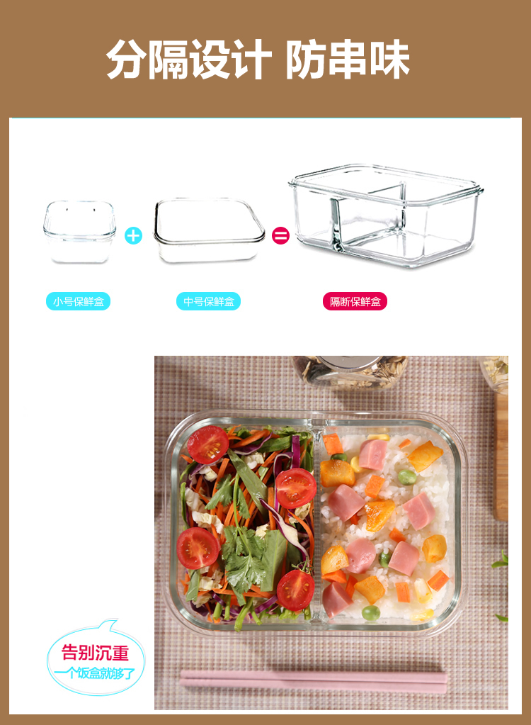 JALOCOOK kính chịu nhiệt ba loa vi sóng riêng biệt 2 hộp lưu trữ lưới hộp lưu trữ 3 ngăn kính hộp ăn trưa - Hộp cơm điện sưởi ấm hộp cơm giữ nhiệt tiger