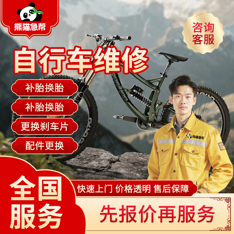 On-Site Bicycle Repair Service in the Same City, Mountain and Road Bike Assembly and Installation, Tire Repair and Replacement, Brake Malfunction Repair Service