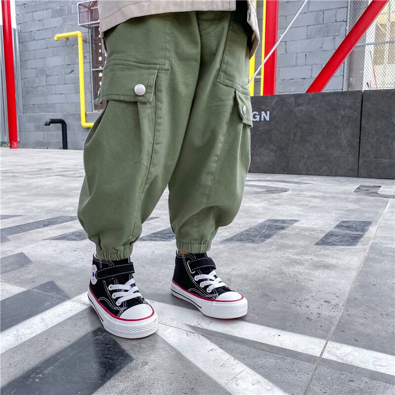 Boy baby Western style casual pants spring new Korean version boys handsome cotton slub loose overalls trousers