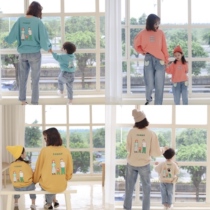 Online Red Kiss Costume Autumn New Korean version male girl cartoon printed round collar foreign air sleeve head loose necrotsuit mother and son dress