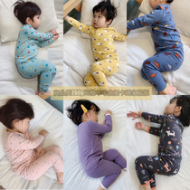 Childrens pure cotton Home Clothing Suit Spring Han Edition Male And Female Wool Pull Rack Mill Fur Long Sleeve Autumn Clothes Autumn Pants Pyjamas