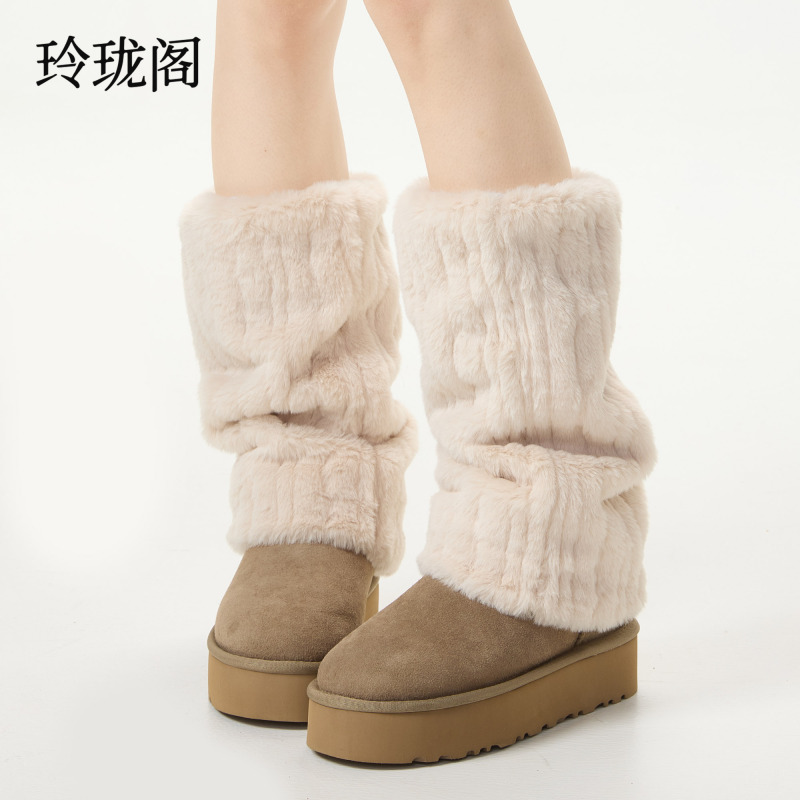 Fuzzy Calf Socks for Women, Winter Fleece-Lined, Thickened, Warm, Slouch Socks, Plush, Suitable for Pairing with Snow Boots, Mid-Calf Socks for Spring and Summer