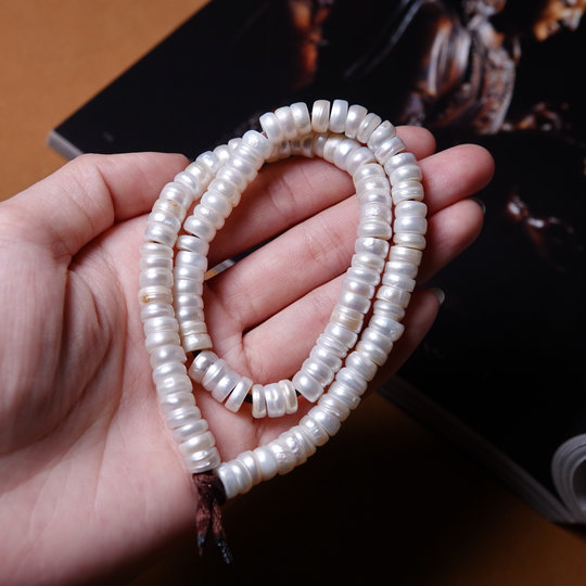 About 7.5mm pastoral area straight-cut hand-polished old pearl plain string play pure hand DIY rosary bracelet portable accessories