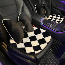 Car cushion single-piece car car Winter plush black and white grid simple winter warm thick seat cushion cover single butt pad