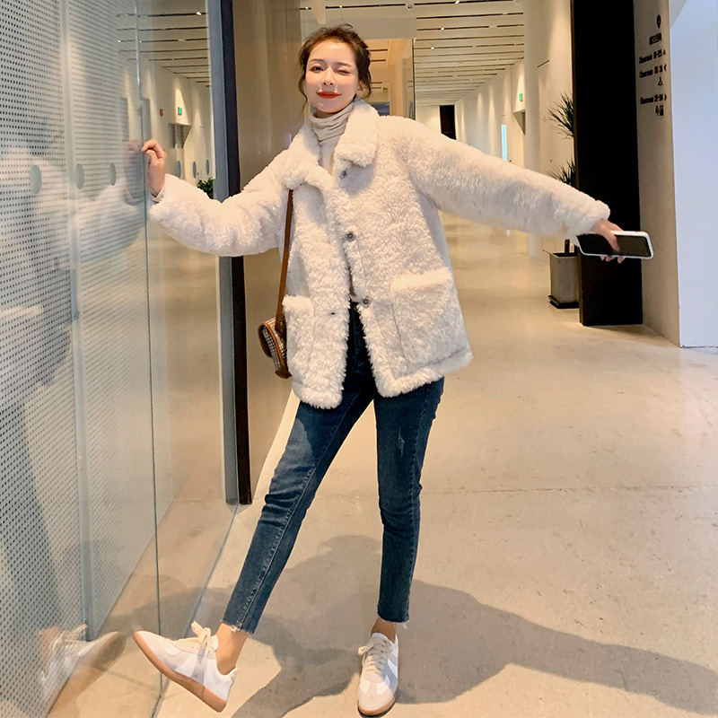 SNICYKER lamb fleece coat 2022 autumn and winter new loose short short warm coat women