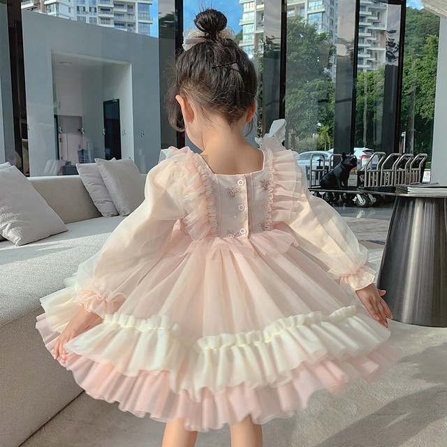 Girls Lolita dress 2023 new children's fashionable foreign style fluffy yarn princess dress baby spring dress skirt