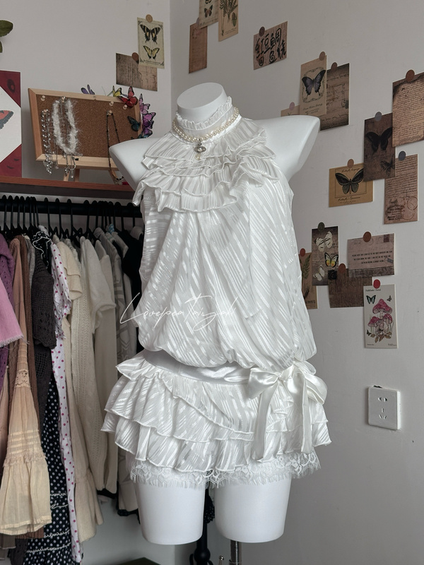 [in Stock] Vintage-Style Chiffon Halter Neck Set