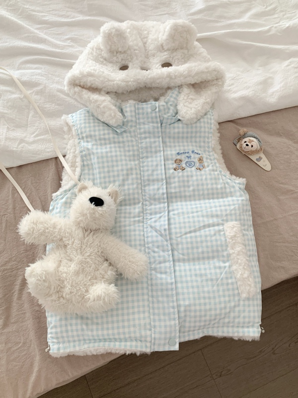 Blurredbear Original Double-Sided Vest Cute Sweet Girl Hooded Cotton Jacket Autumn and Winter Soft Girl Cotton Jacket Coat Blurredbear Original Double-Sided Vest Cute Sweet Girl Hooded Cotton Jacket Autumn and Winter Soft Girl Cotton Jacket Coat