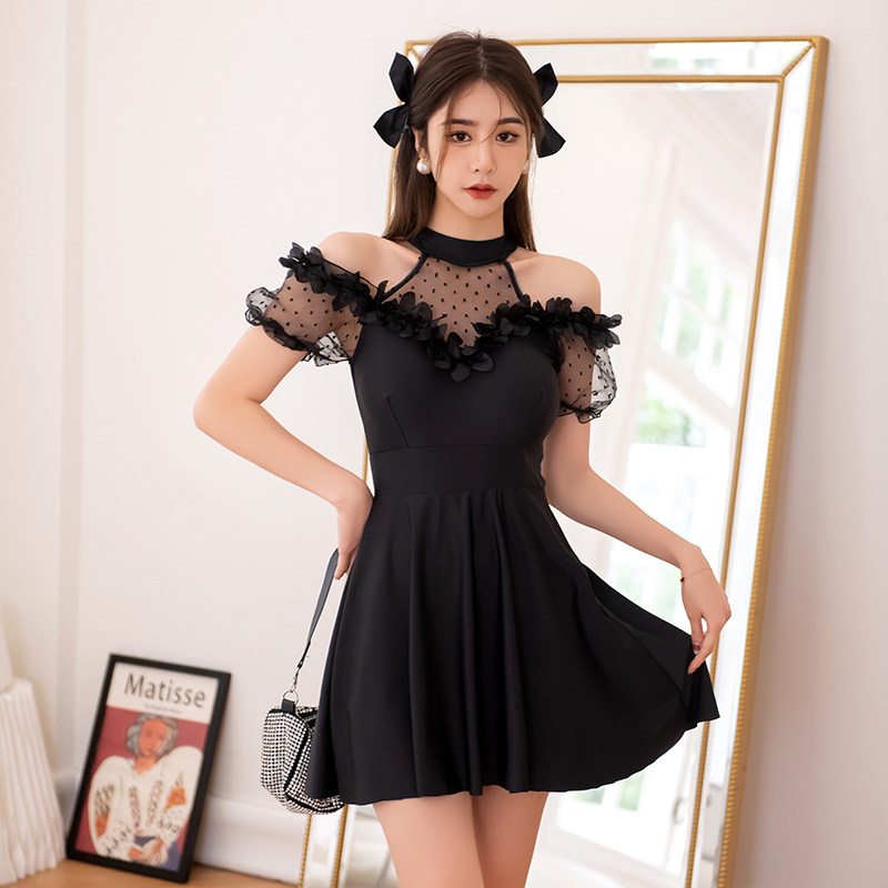 Pure desire wind net red fairy swimsuit women's summer large size slightly fat mm slimming belly cover one-piece skirt conservative hot spring 2022