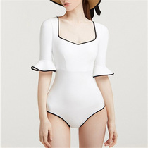 2021 new spring and autumn mid-sleeved high-waist slimming conservative pure sunscreen one-piece swimsuit with 100% return rate fairy swimsuit