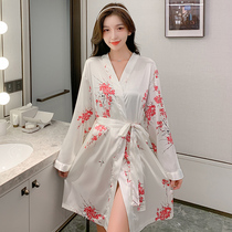 Autumn Winter Sleeping Robes Sexy Net Red Ice Silk Day Ensemble Long Sleeve Bathrobe ladies home The Lady of the Spring and Autumn Ladies Home