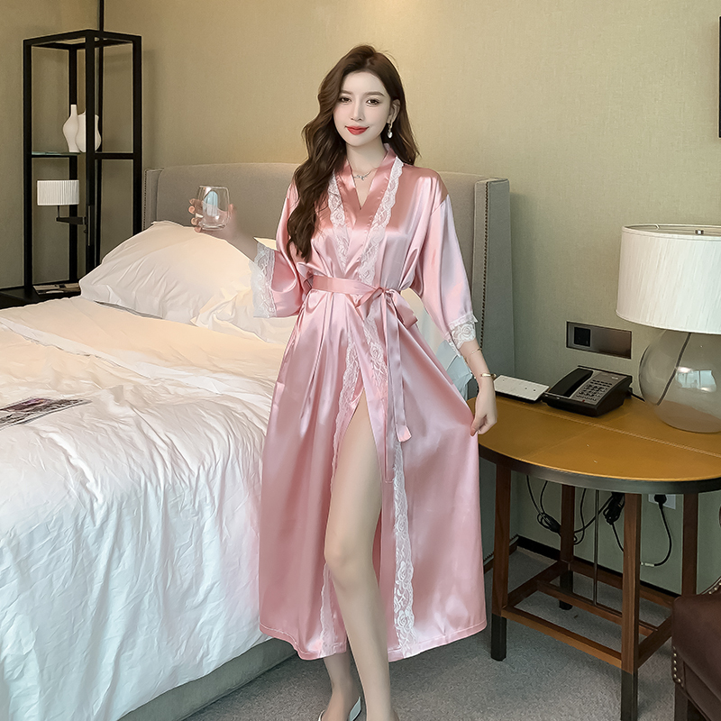 Nightgown Hotel Style Party Bathrobe Pink Girl Sexy Pure Desire Internet Celebrity Petite Ice Silk Mid-Length Summer