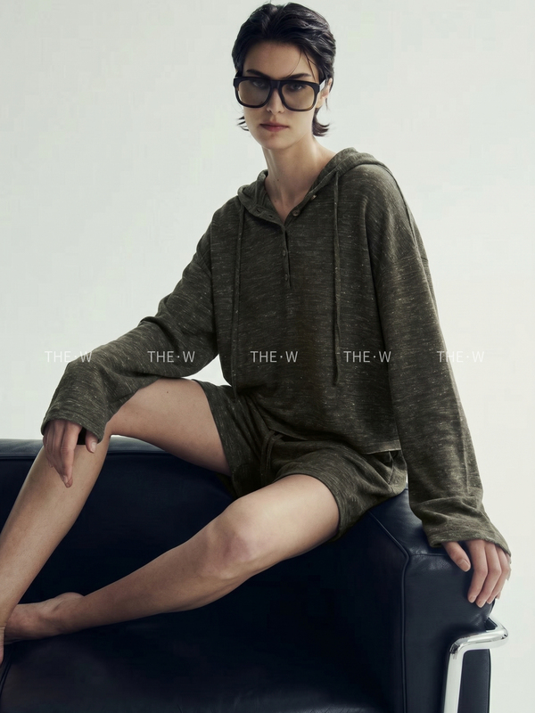 The·W/Spring New Collection "Lazy Oxygen Weekend" Lightweight Linen Casual Hooded Button-Up Top + Shorts