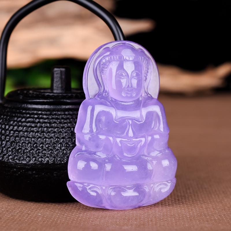 One yuan starting k natural violet purple quartzite Guanyin pendant jade pendant men's jewelry