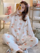 Pregnant womens pajamas spring and summer cotton thin post-natal clothing double crepe cloth sweat-absorbing breathable home clothing set