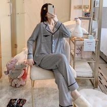 Yuezi clothing spring and autumn cotton postpartum lactation Korean striped pregnant womens pajamas 10 months of pregnancy discharge