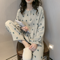 Gauze moon clothing autumn postpartum pregnant womens pajamas thin cotton maternal breastfeeding pregnancy home clothing set