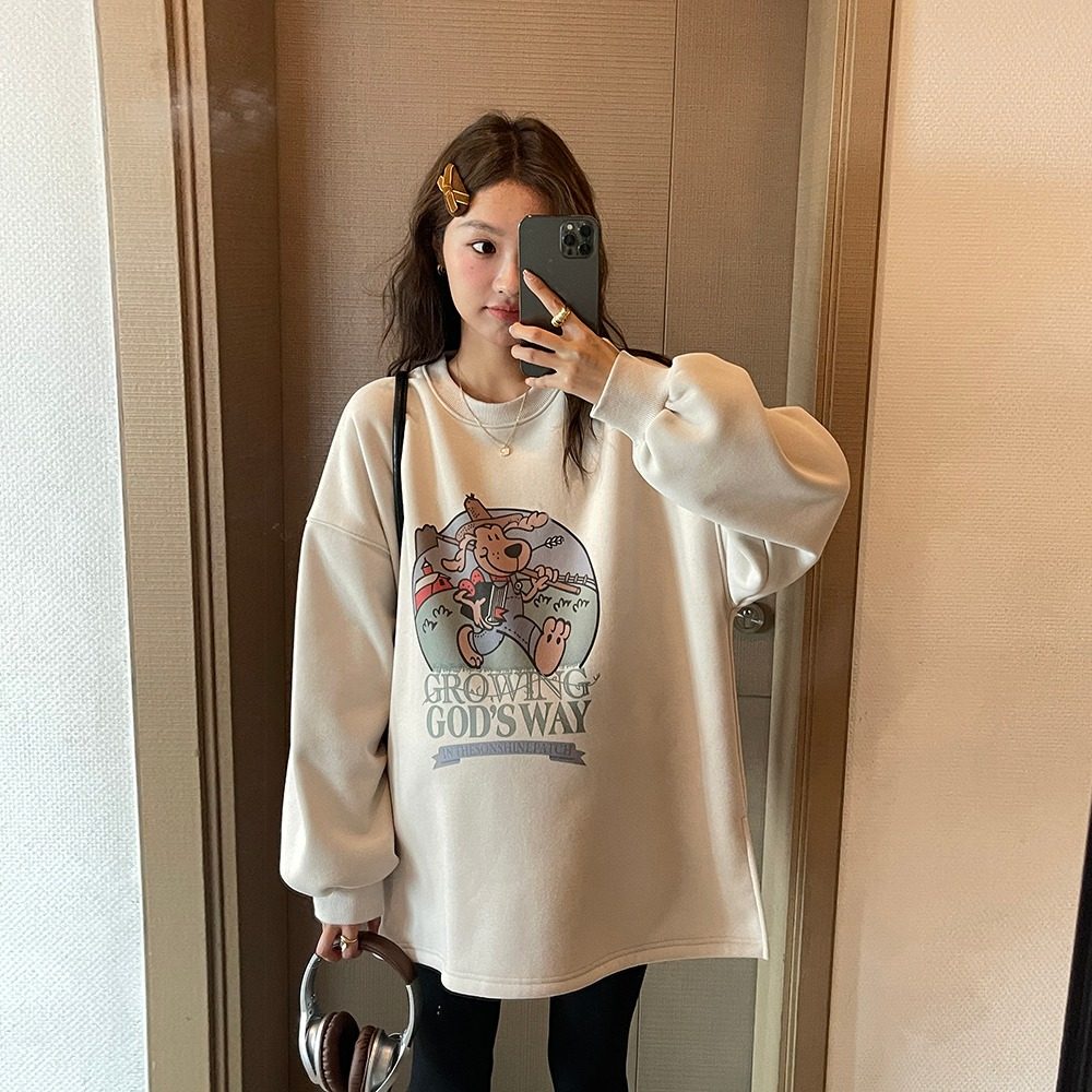 Pregnant Woman Sweatshirt Autumn Winter New Pregnancy Woman Dress Plus Suede Thickened Winter Mid long Loose Big Code Blouse Women's Undershirt-Taobao