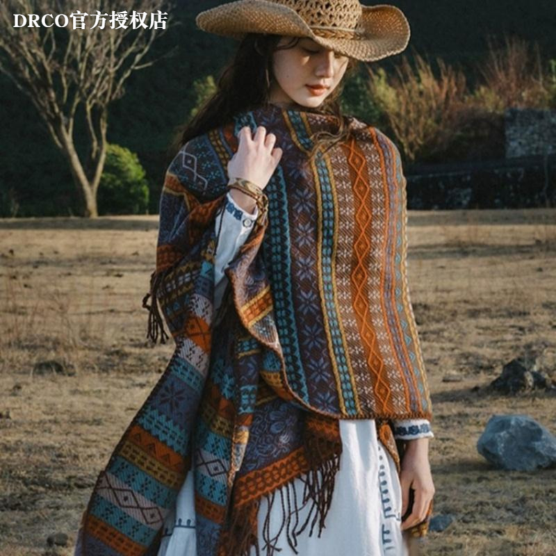 French Drco Travel Shawl Bohemian Ethnic Style Tibet Yunnan Qinghai Travel Photo Cape Cloak for Women French Drco Travel Shawl Bohemian Ethnic Style Tibet Yunnan Qinghai Travel Photo Cape Cloak for Women