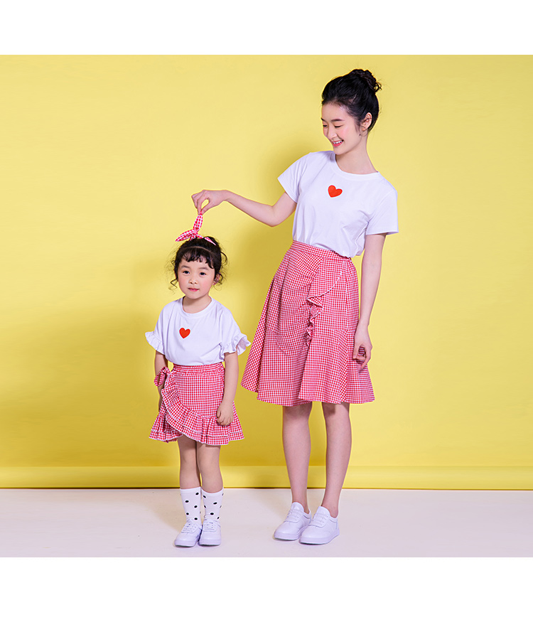 Misha Becky cha mẹ-con 2018 áo phông ngắn tay mùa hè và mùa thu của gia đình ba phiên bản Hàn Quốc của bộ váy đầm nữ áo thun gia đình
